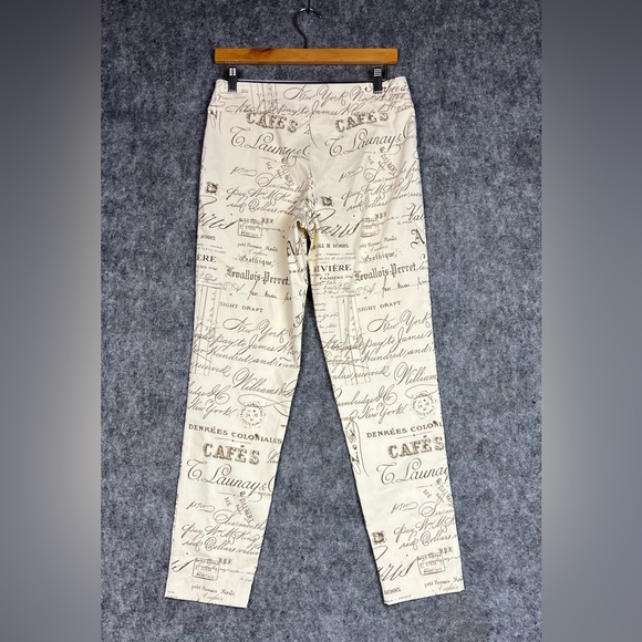 Krazy Larry Beige & BrownCursive Skinny Pants Pull-OnStretch Size 6 - Picture 6 of 12